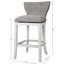 Tabouret de bar rembourré avec dossier, hauteur de 31 pouces, revêtement blanc et gris, boutons décoratifs, pivotant lisse de 180 degrés, plaque métallique sur repose-pieds, patins en plastique pour la protection du sol, assemblage facile
