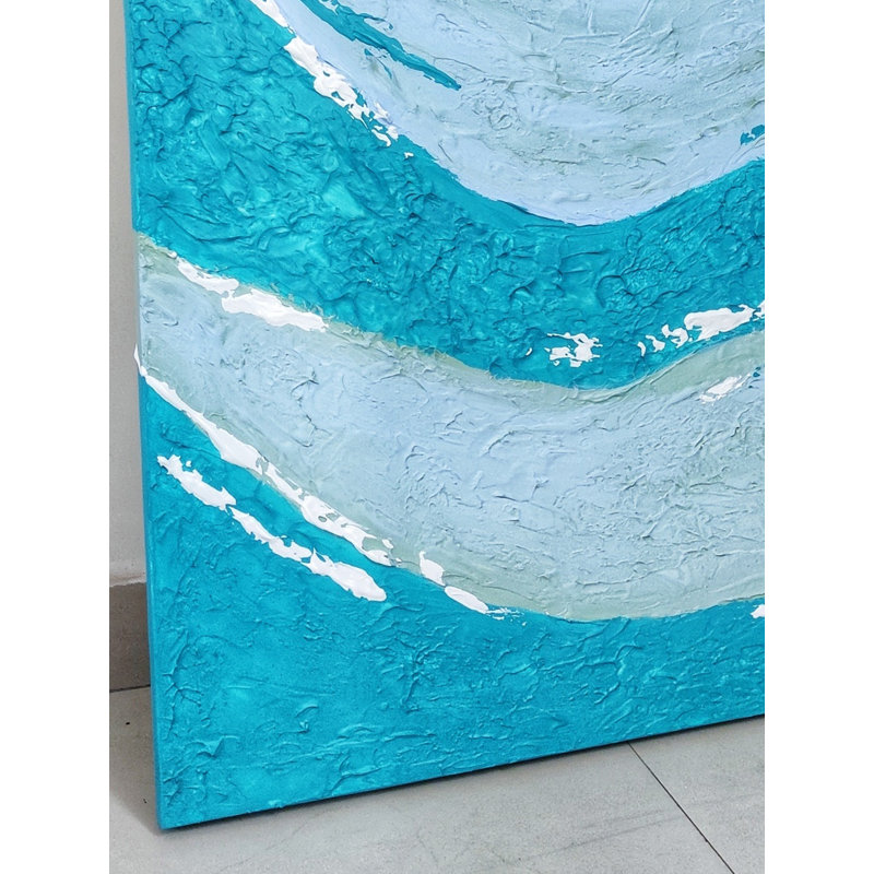 Tranquility of Sea Vibes Mixed Media Wall Art - Original Canvas Painting by Kapil Vadhera, Contemporary Coastal Decor for Bedrooms