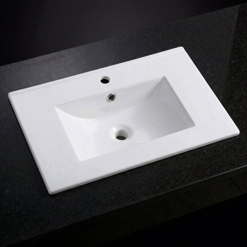 30 po * 18,5 po. Plateau de meuble-lavabo en céramique avec trou unique, vasque rectangulaire encastrée, blanc brillant (sans armoire)
