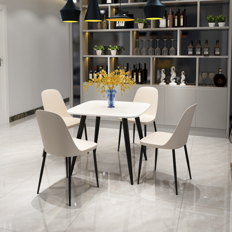 Sisquoc Casual 5-Piece Dining Set - Solid Square Table & 4 Plastic Duo Chairs, Tan, Grey