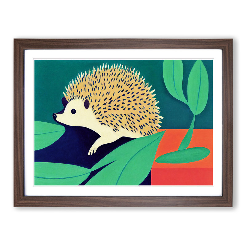 Cute Hedgehog - Framed Print, 46cm H x 64cm W x 2cm D, Walnut