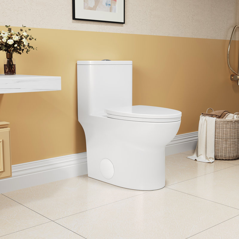 Toilette 1,1 / 1,6, hauteur confort allongée, céramique fixée au sol, blanc, siège à fermeture en douceur, et, monté en hauteur, approuvé