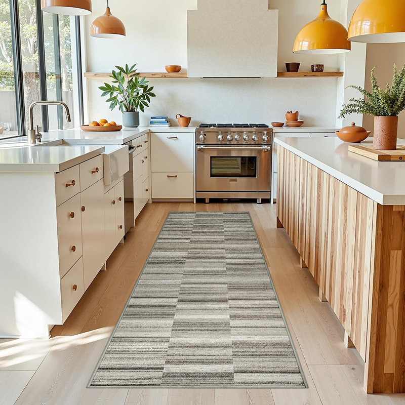Modern Abstract Ultra-Thin Washable Area Rug, Runner 3' x 8', Taupe