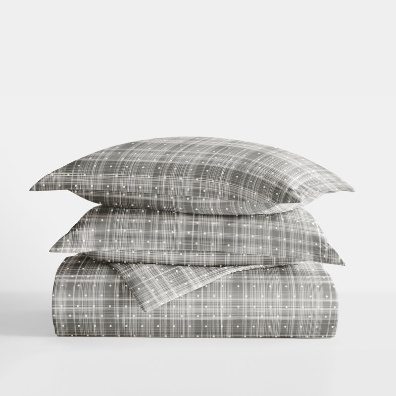 Simply Soft Polka Dot Duvet Cover Set, Gray, Queen Duvet Cover + 2 King Shams