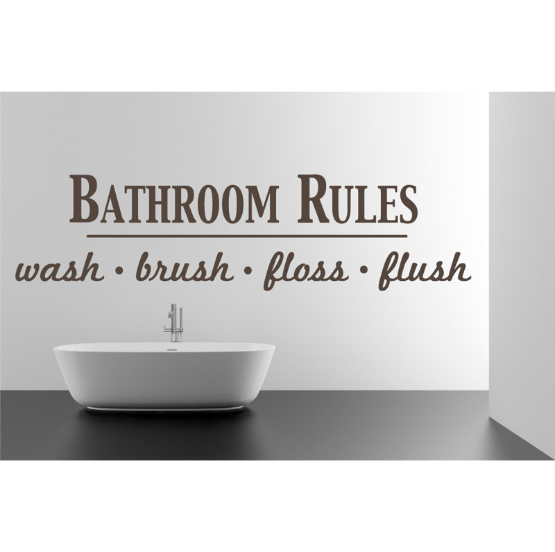 Décalcomanie murale règles de salle de bain, Brun, H 9 po x l 36 po x P 0,01 po