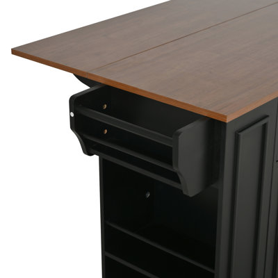 54" Mobile Kitchen Island with Glass Door Storage