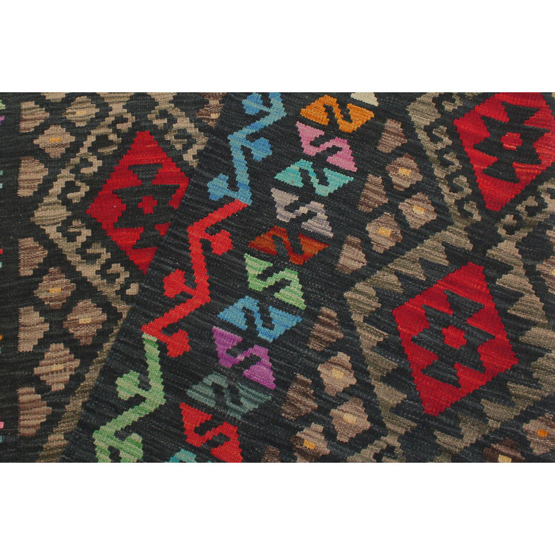 Tapis gris anthracite / rouille en laine tissé à la main à motif tribal / géométrique / sud-ouest de couleur cépage Cedorah