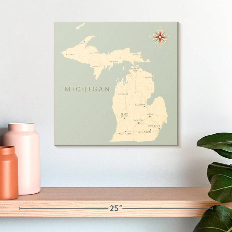 Michigan Territory Map, 16" H x 16" W
