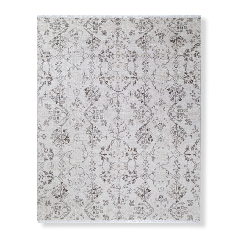 Tapis gris en laine noué à la main, Rectangle 8 pi x 10 pi