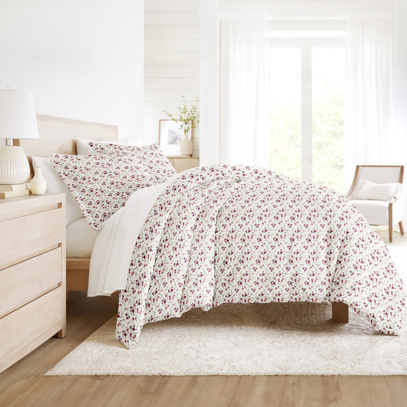 Ensemble de housse de couette en microfibre à motif de literie ultra douce en fleurs, Rose