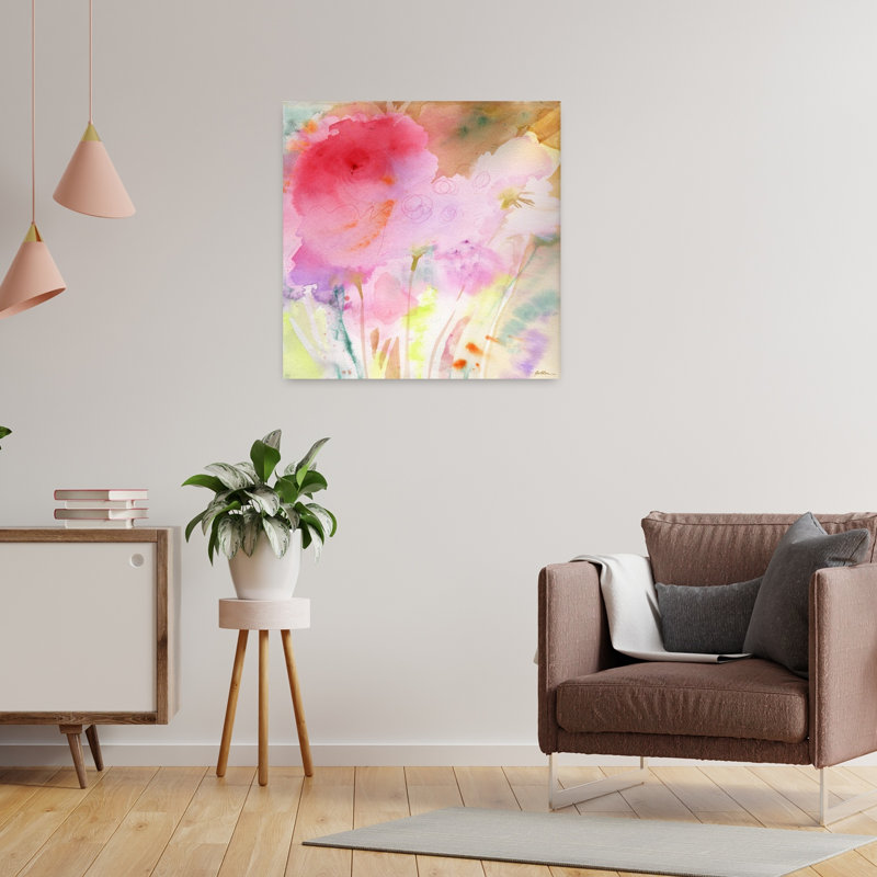 Art floral contemporain rose, H 24 po x l 24 po