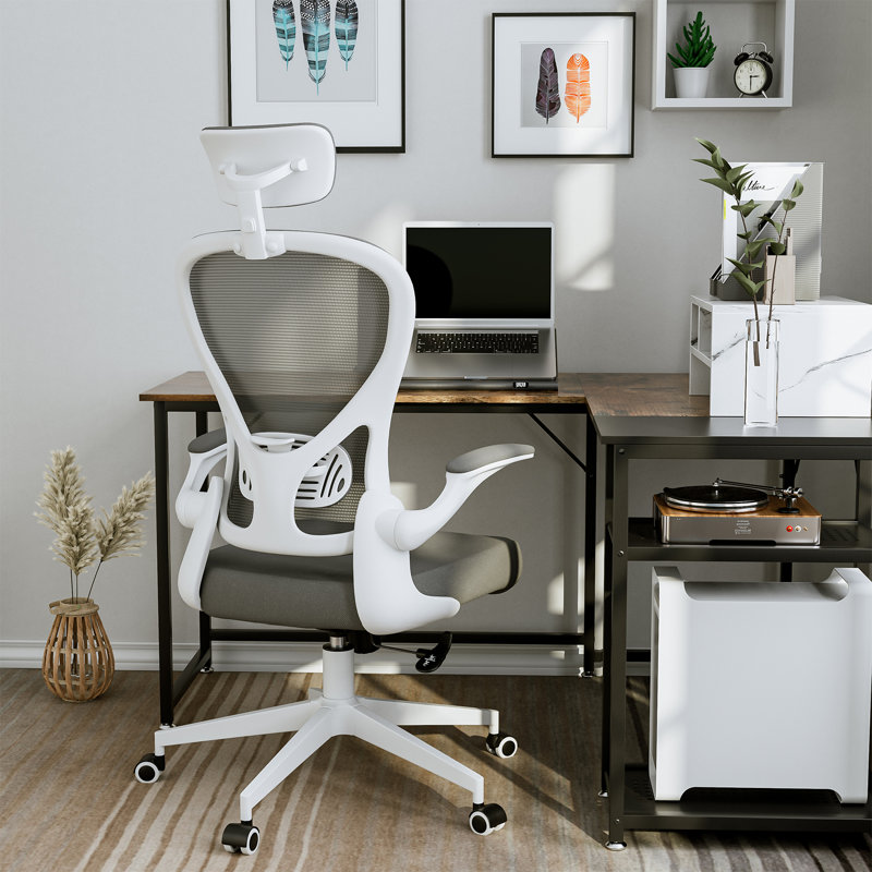 Chaise de bureau, chaise de travail Mauriyah, Gris, Blanc