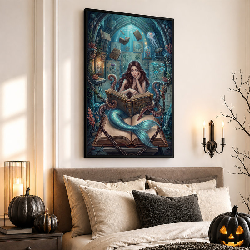 Art mural sur toile, "Mermaid Octopus", H 36 po x l 24 po