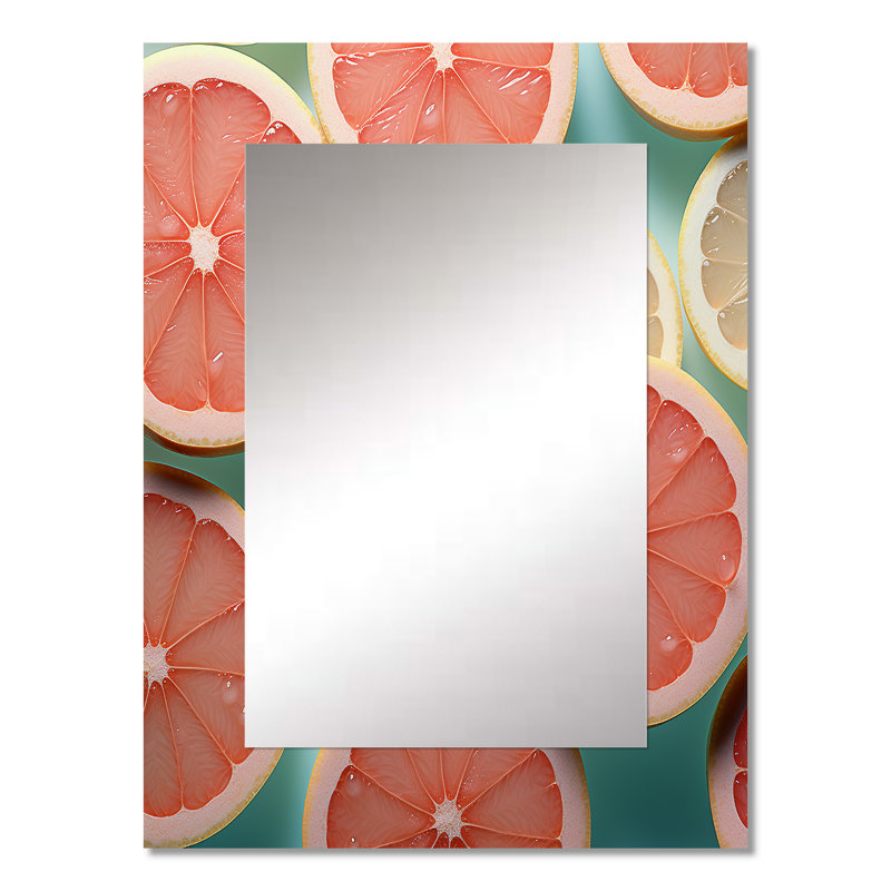 Grapefruit Gradient - fruits, miroir mural décoratif, miroir traditionnel, art imprimé en métal, 32 po x 24 po