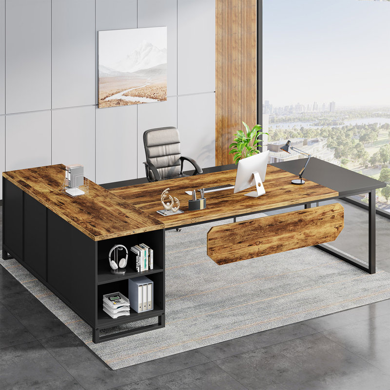 Bureau de direction 70,87 po et classeur, Brun rustique / noir