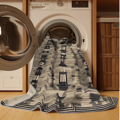 Tapis gris art déco lavable à la machine