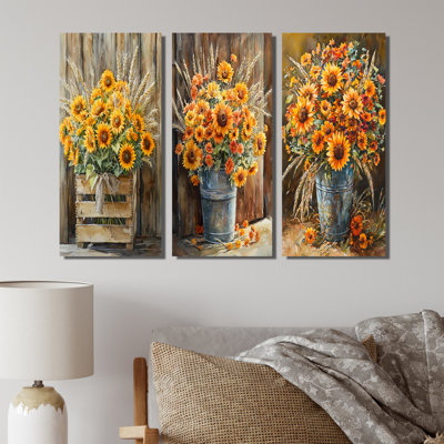 Tournesol et bouquet de blé à la ferme I - Collection d'art mural tournesols