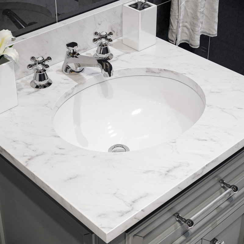 Derby 24" Carrara White Marble Countertop Bath Vanity with Faucet, Gray, Faucet & Mirror Included