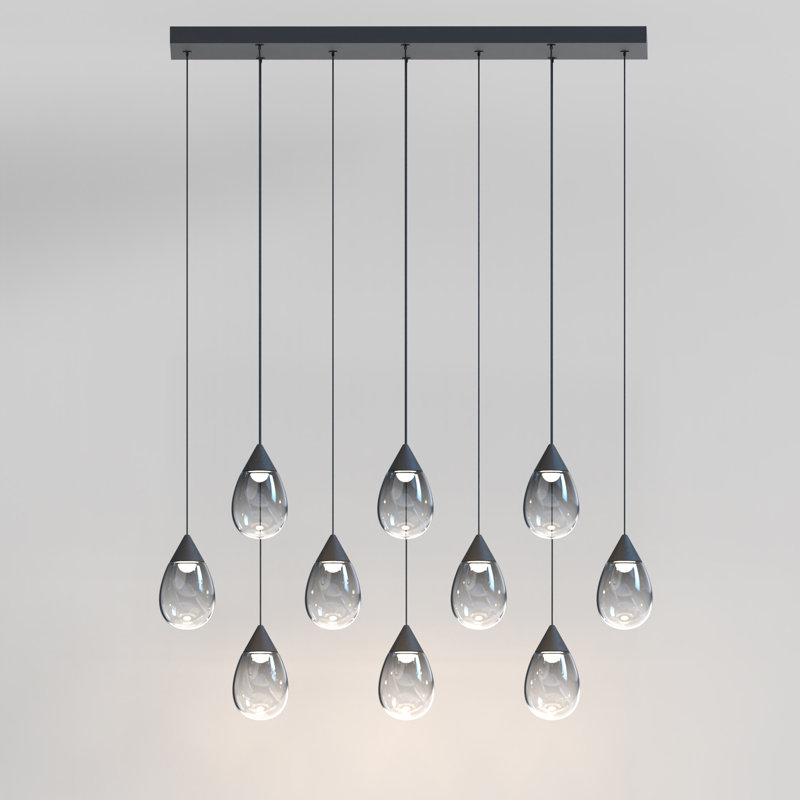 Luminaire suspendu à DEL 10 lumières Aliceann, Noir mat, Fumée