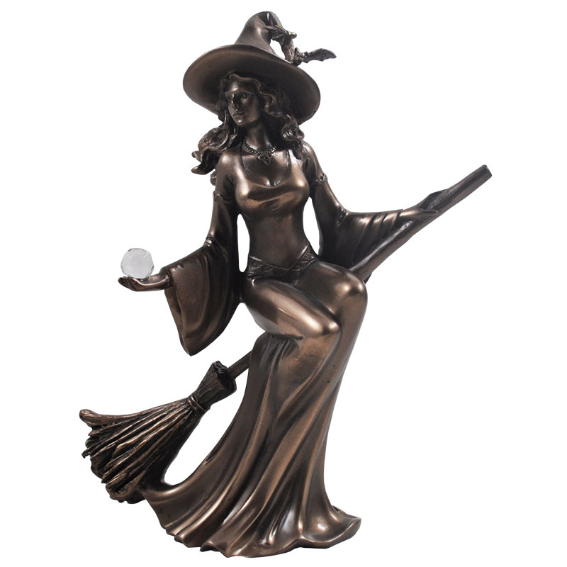 Witch Riding Broomstick Bronze Sculpture Gabrielle Figurine