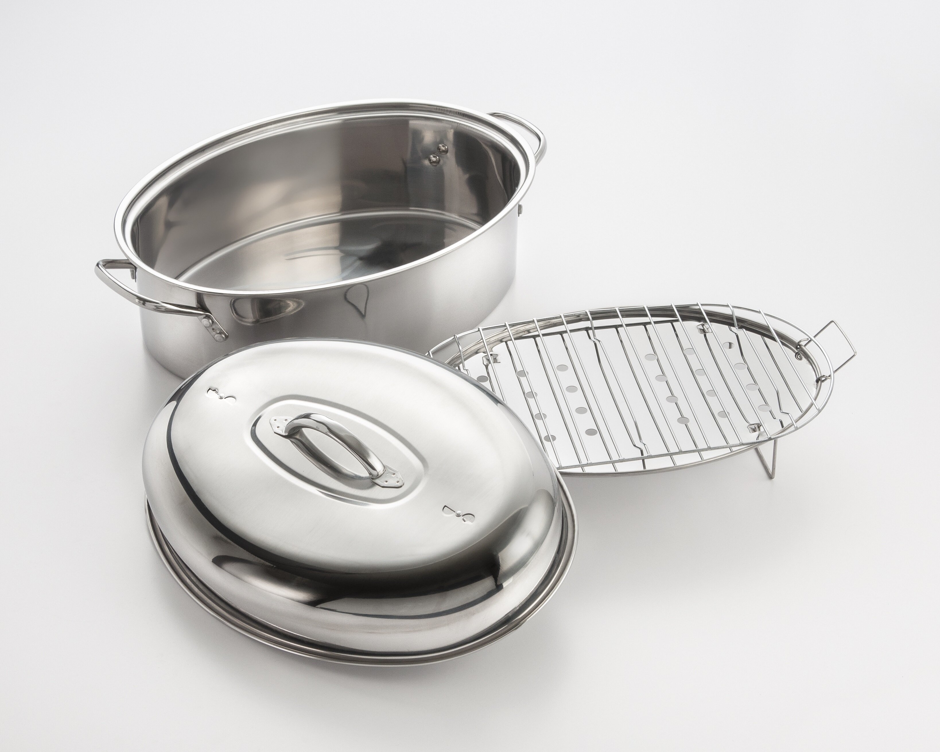 OVENTE 3-Piece 16 in. Silver Stainless Steel Oval Roasting Pan