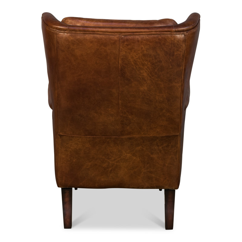Elite Wingback Chair, Dark Brown Genuine Leather