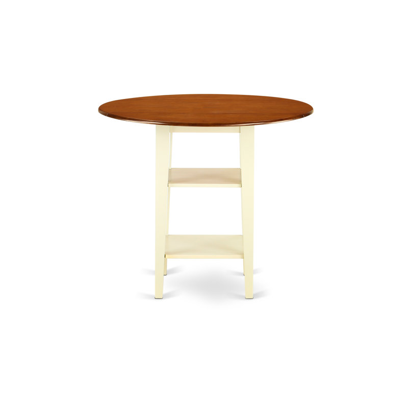 Table de salle à manger à hauteur de comptoir Sudbury - un plateau de table rond avec Dropleaf et 2 tablettes, babeurre et cerise