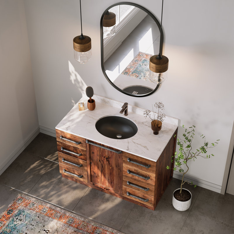 Lavabo de salle de bain ovale encastré en porcelaine vitreuse avec trop-plein DeerValley Symmetry 18 "X 15", Noir