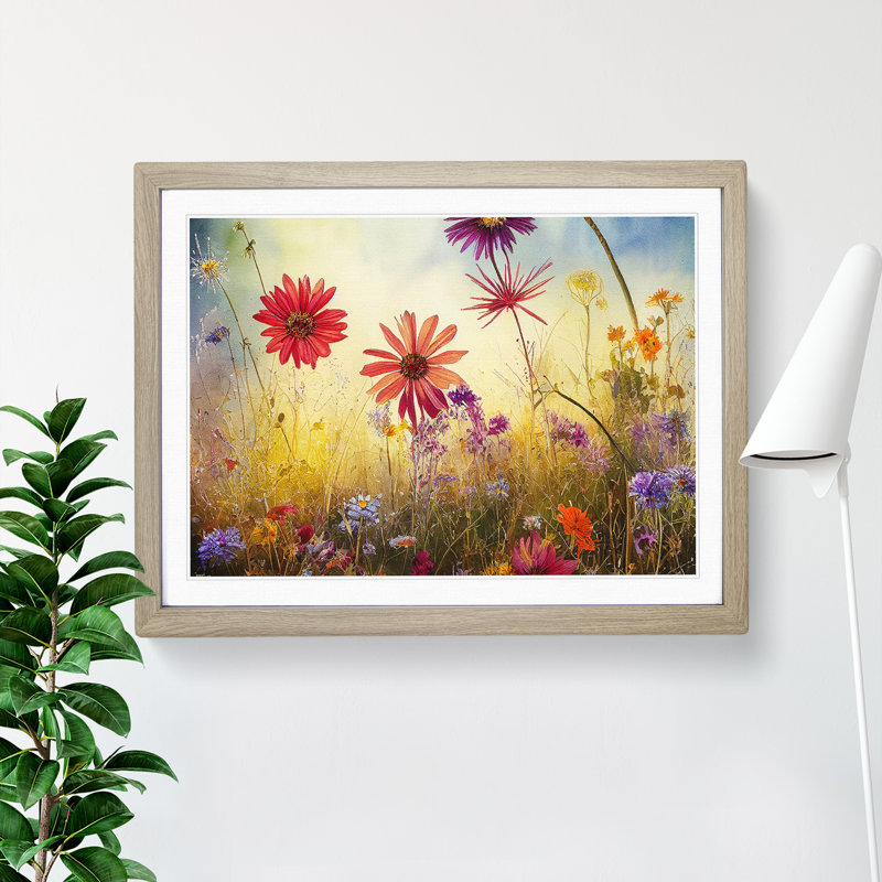 Bold Wildflowers Floral - Single Picture Frame Print, 25cm H x 34cm W x 2cm D, Oak Framed
