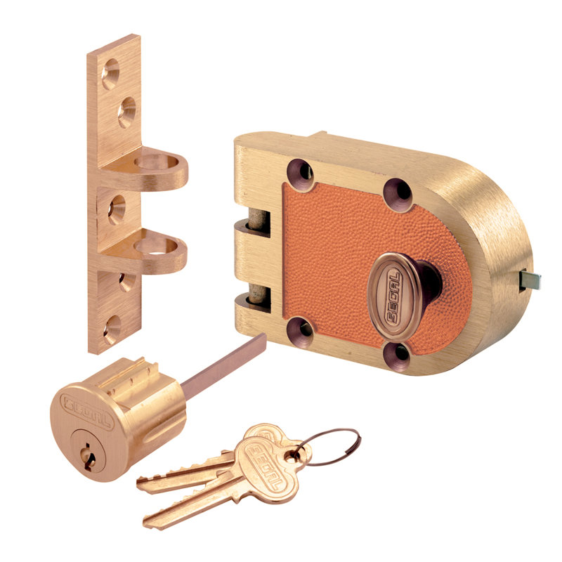 Verrou en bronze massif, serrure 666A identique, cylindre simple, gâche angulaire, finition laiton brossé (paquet simple), Or