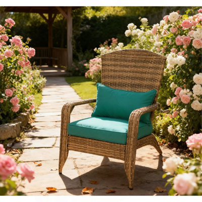 Tall Curved Backrest Chair,Patio Adirondack Chair With Rattan Wicker, Soft Cushions
