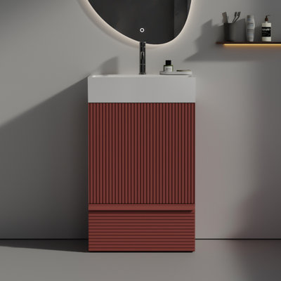 Christmas Red Freestanding Bathroom Cabinet With Ceramic Sink - Modern Style Vanity Storage