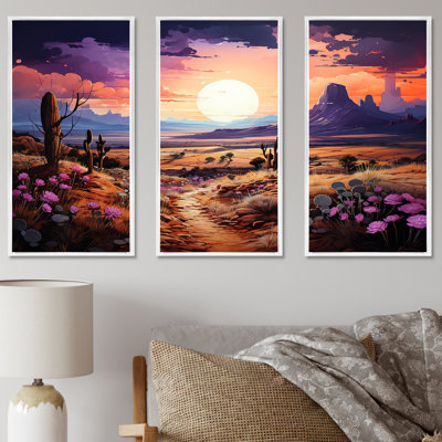 Violet Vista Cactus - ensemble d'art sur toile cactus floral