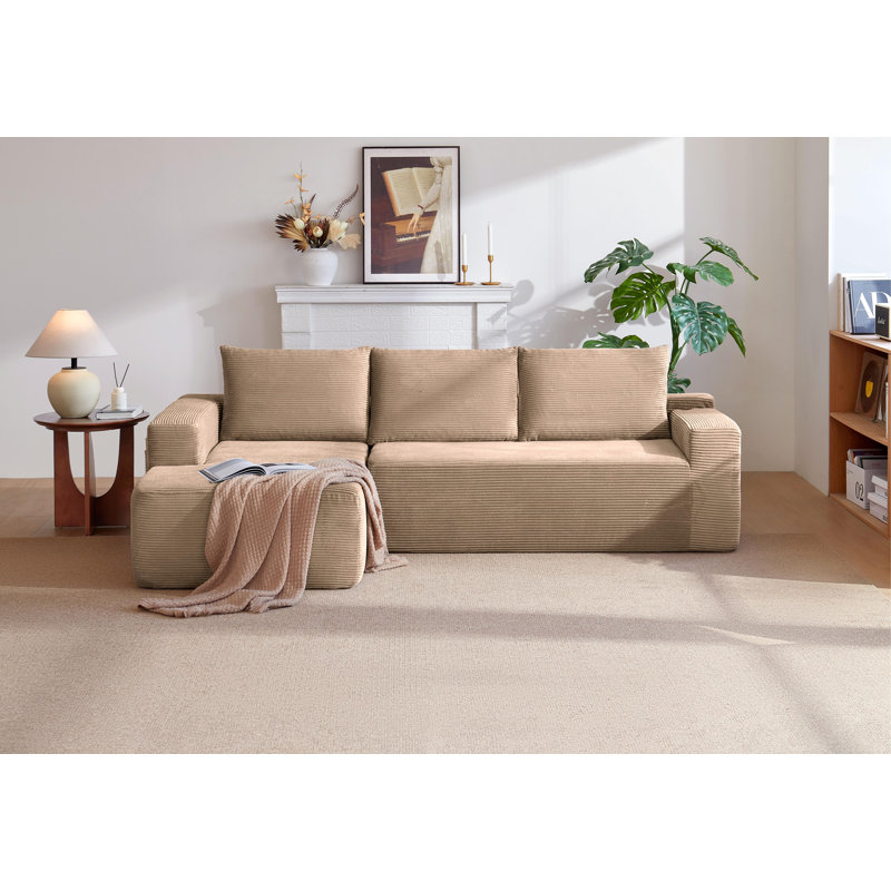 Canapé modulaire Cloud avec méridienne en forme de L, canapé modulaire moderne avec siège profond, fauteuils rembourrés pour la chambre à coucher du salon, aucun assemblage requis, (tissu de velours côtelé), brun clair