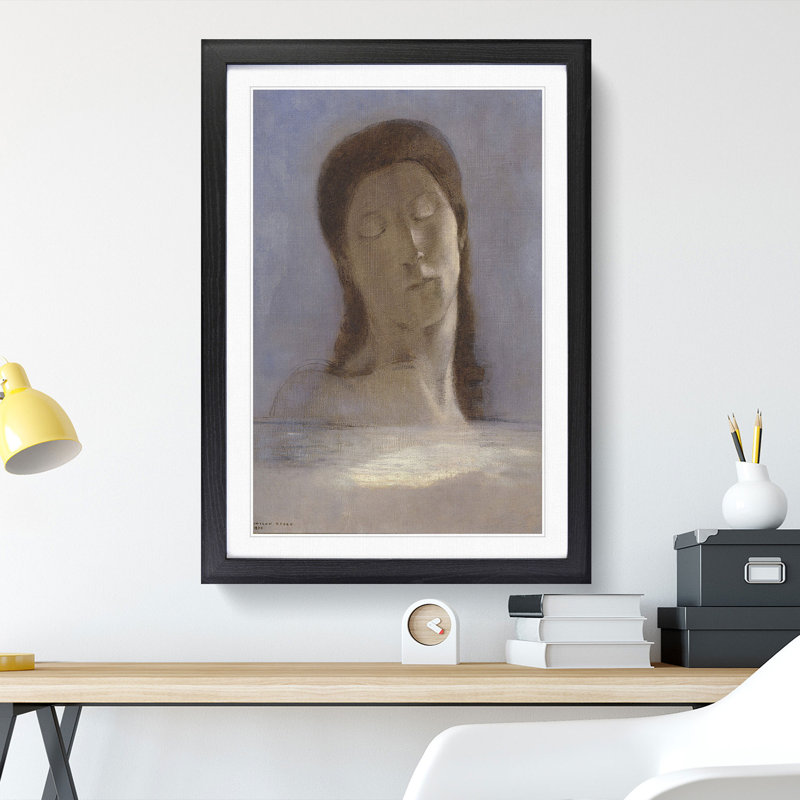 Closed Eyes by Odilon Redon - Picture Frame Painting, 36cm H x 27cm W x 2cm D, Black Framed