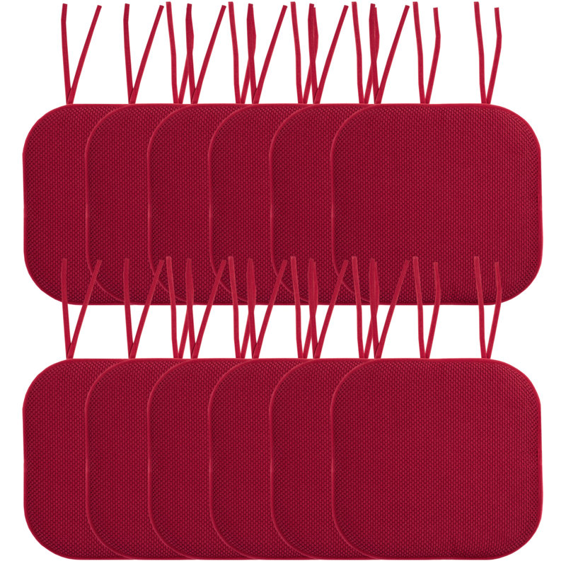 Honeycomb Memory Foam Non-Slip 16" x 16" Chair Cushion Pad with Ties, Red, 12