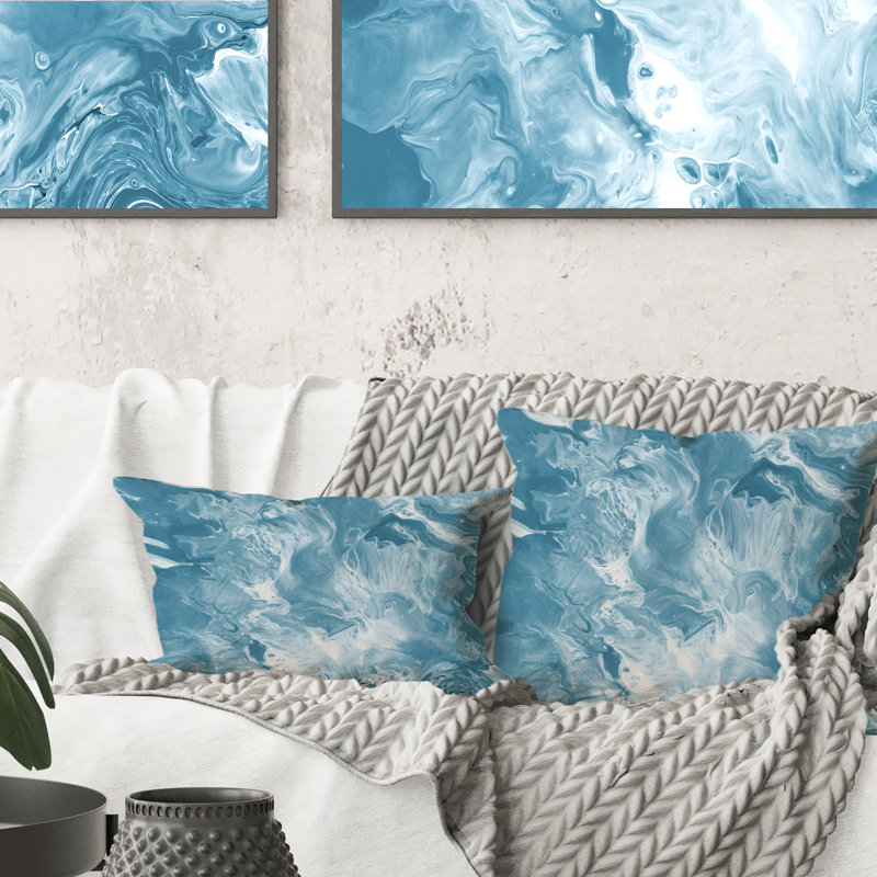 Coussin décoratif imprimé de nuages liquides bleu clair, 16 po x 16 po