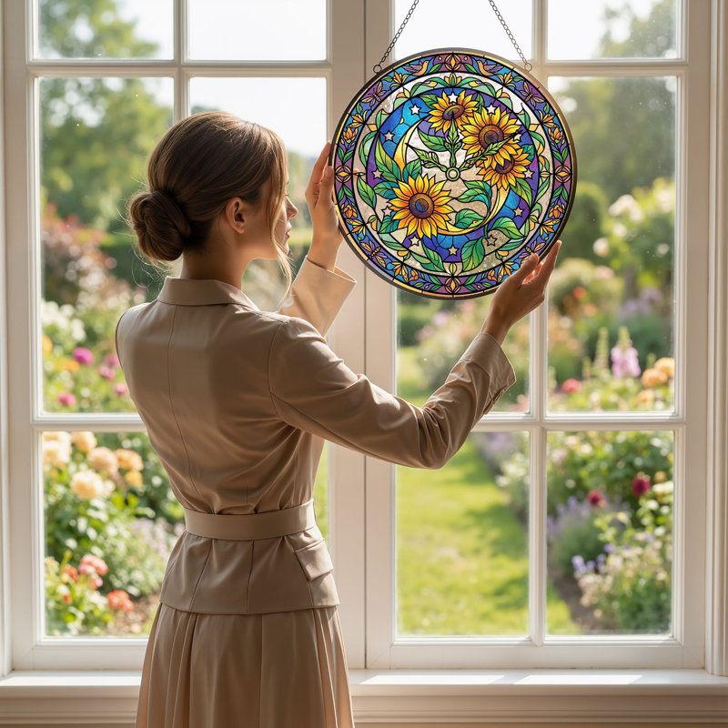 Panneau de vitrail Sunflower Moon, H 7,8 po