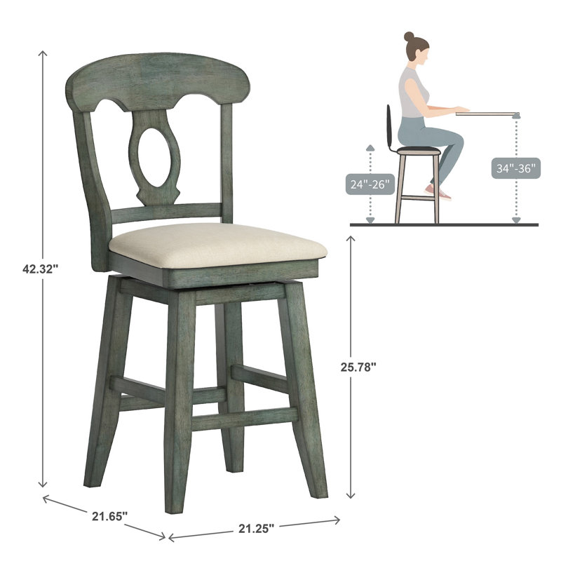 Tabouret de bar et de comptoir pivotant Fortville, Sauge antique, Tabouret de comptoir (siège d'une hauteur de 25,8