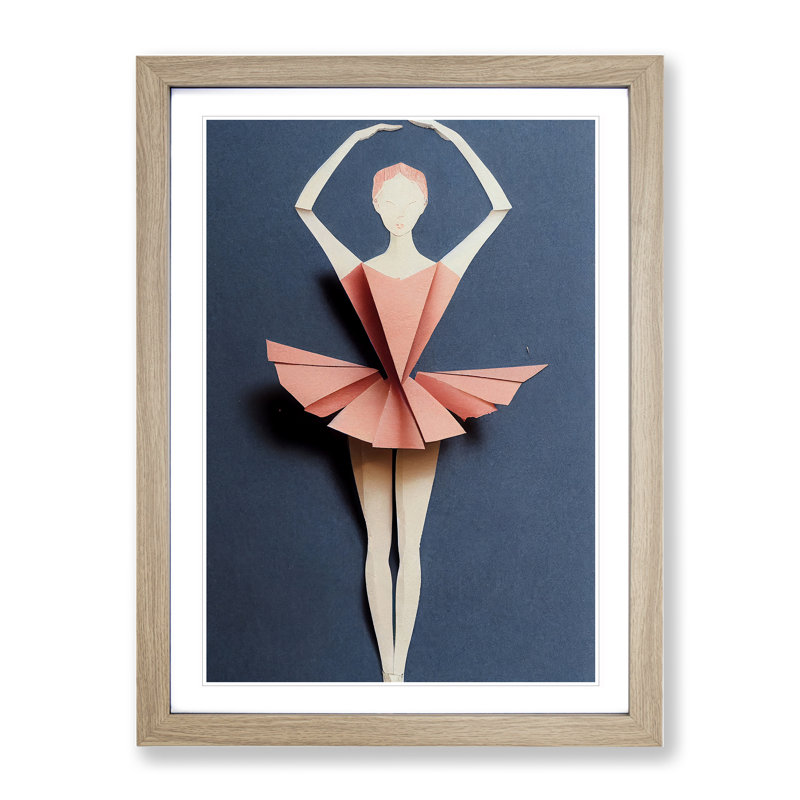 Paper Ballerina Dancer - Wall Art, 66cm H x 48cm W, Oak Framed, No Matte
