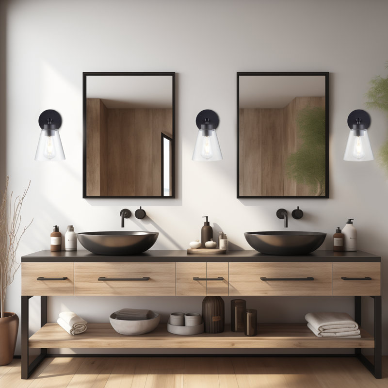 Black Bathroom Sconces Wall Lighting, Clear, Matte Black