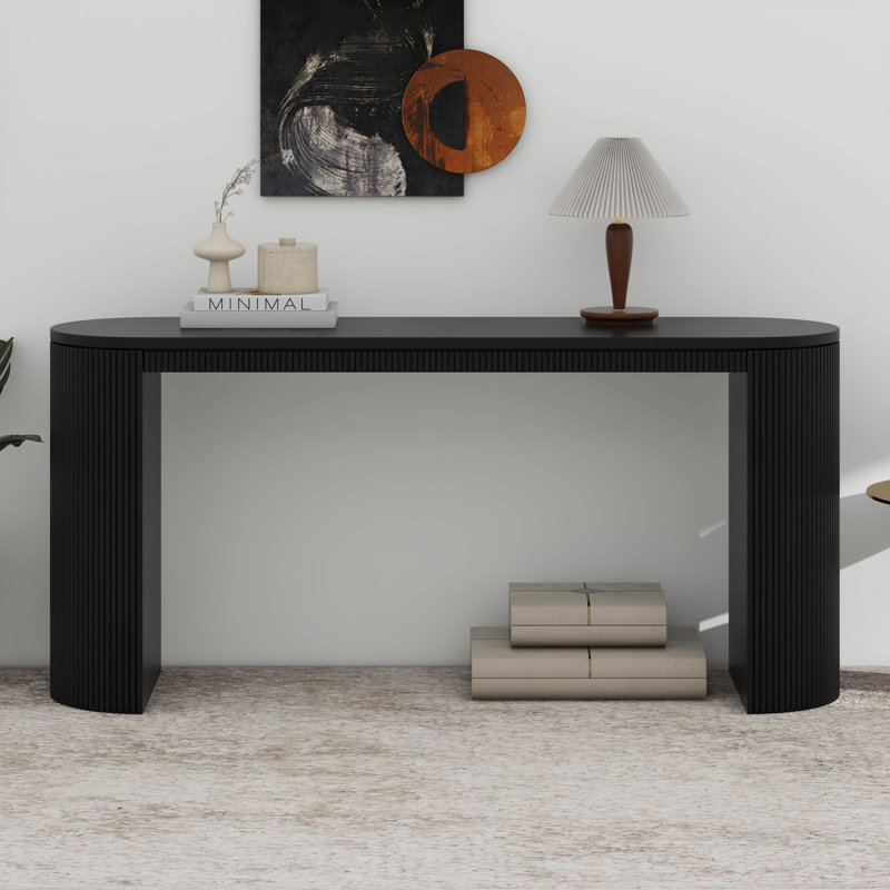 Curved Design Console Table With Unique Vertical Stripe, Suitable For Living Room, Study, Or Entrance | Gift Idea, Black