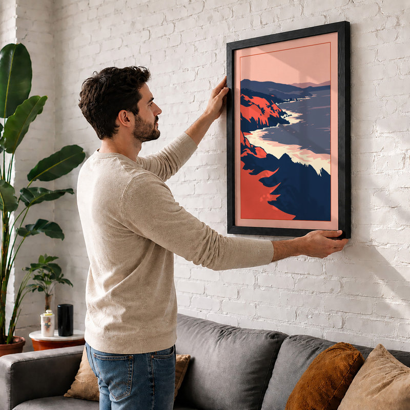 Cliffs At Dusk Coastal - Print, A1 - 84.1 x 59.4 cm, Black