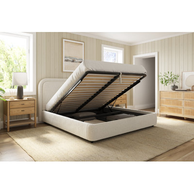Premium Upholstered Lift-Up Storage Bed, Performance Fabric, Gurvan by Hokku Designs