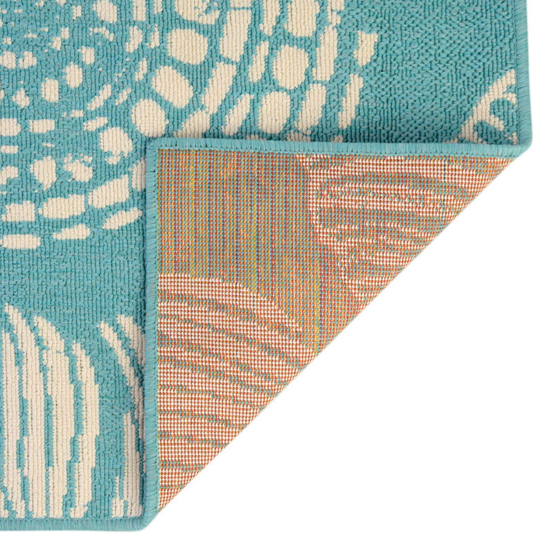 Tapis bleu sarcelle intérieur / extérieur tissé à la machine 4 pi 1 po Geo, Tapis de couloir 2 pi x 6 pi 1 po