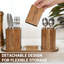 Porte-ustensiles de cuisine en bois d'acacia 13 x 4,5 x 4,7 po à 3 sections avec plateau inférieur