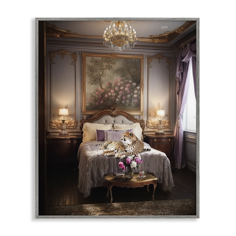Guépard sur lit royal, estampe numérique par Ziwei Li, Estampe numérique Farmhouse, H 20 po x l 16 po