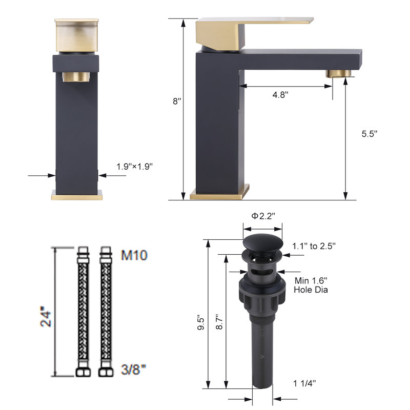 Single-Hole Single-handle Bathroom Faucet with Drain Assembly, Black/Gold