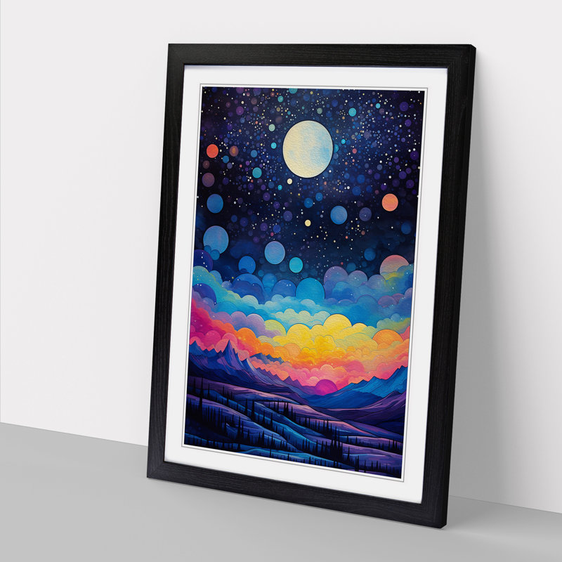 XYZ-FRM-V1223-4544 Moon Colour Field - Single Picture Frame Print on Wood, 34cm H x 25cm W x 2cm D, Black