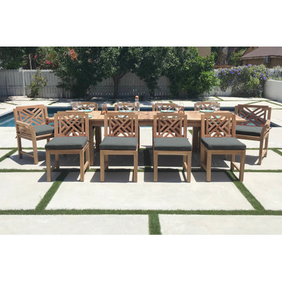 Monterey 10 - Person Teak Wood Patio Dining Set with Extendable Rectangular Table , Sunbrella® Cushions Included